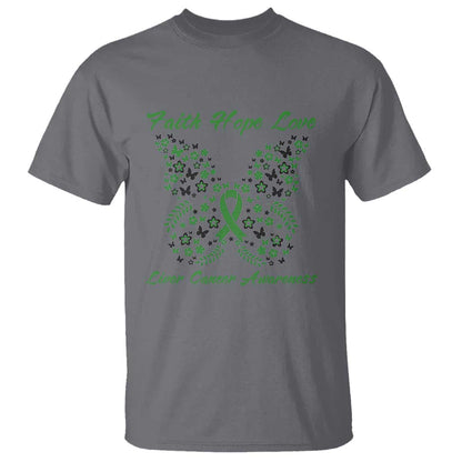 Faith Hope Love Liver Cancer Support T Shirt Butterfly Ribbon Floral Gift