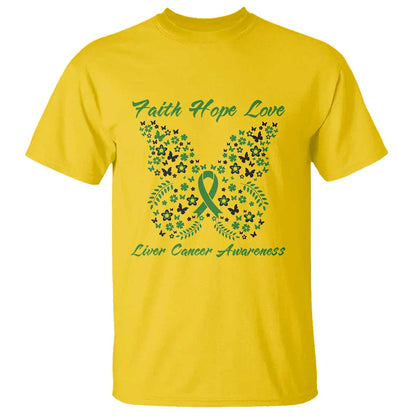 Faith Hope Love Liver Cancer Support T Shirt Butterfly Ribbon Floral Gift