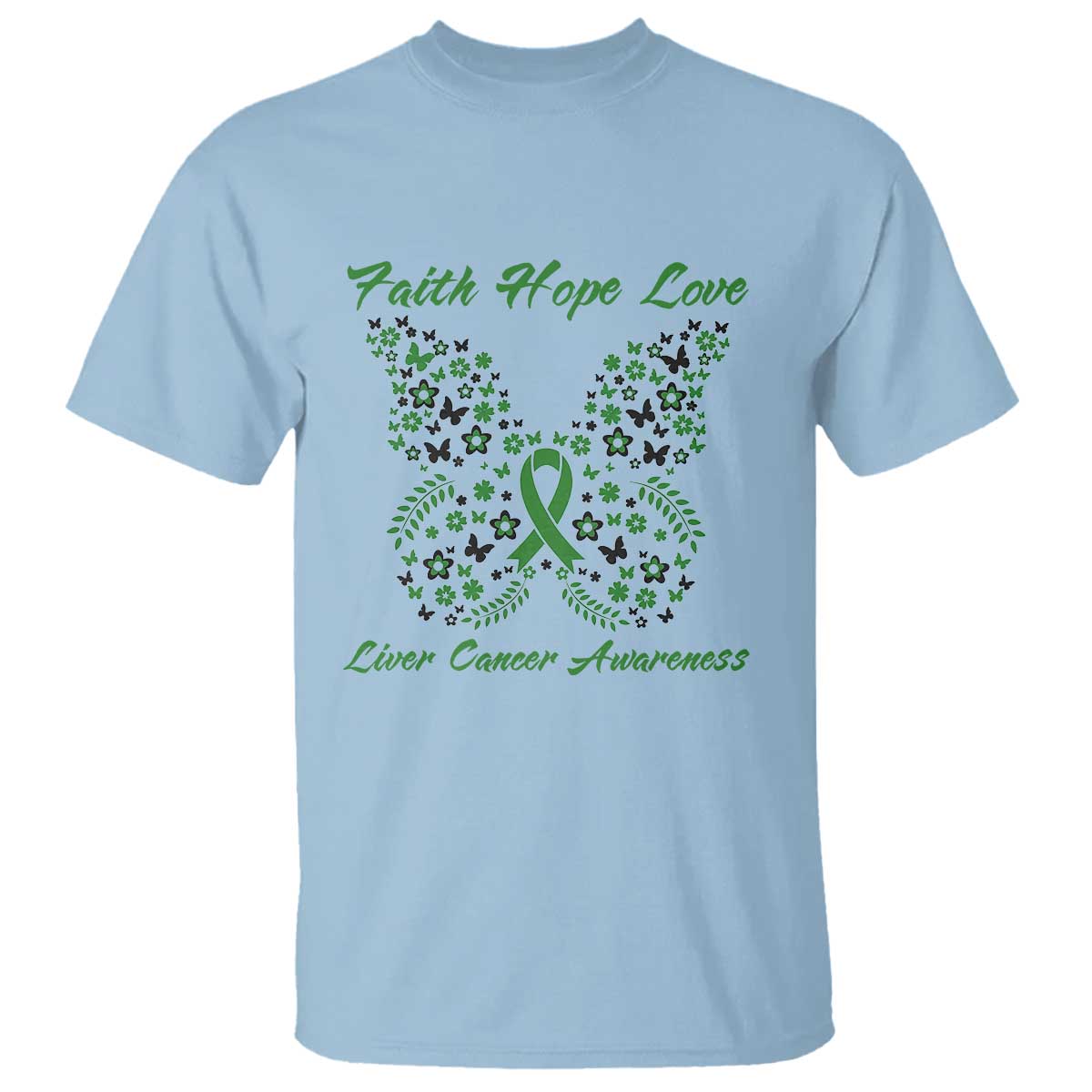 Faith Hope Love Liver Cancer Support T Shirt Butterfly Ribbon Floral Gift