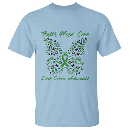 Faith Hope Love Liver Cancer Support T Shirt Butterfly Ribbon Floral Gift