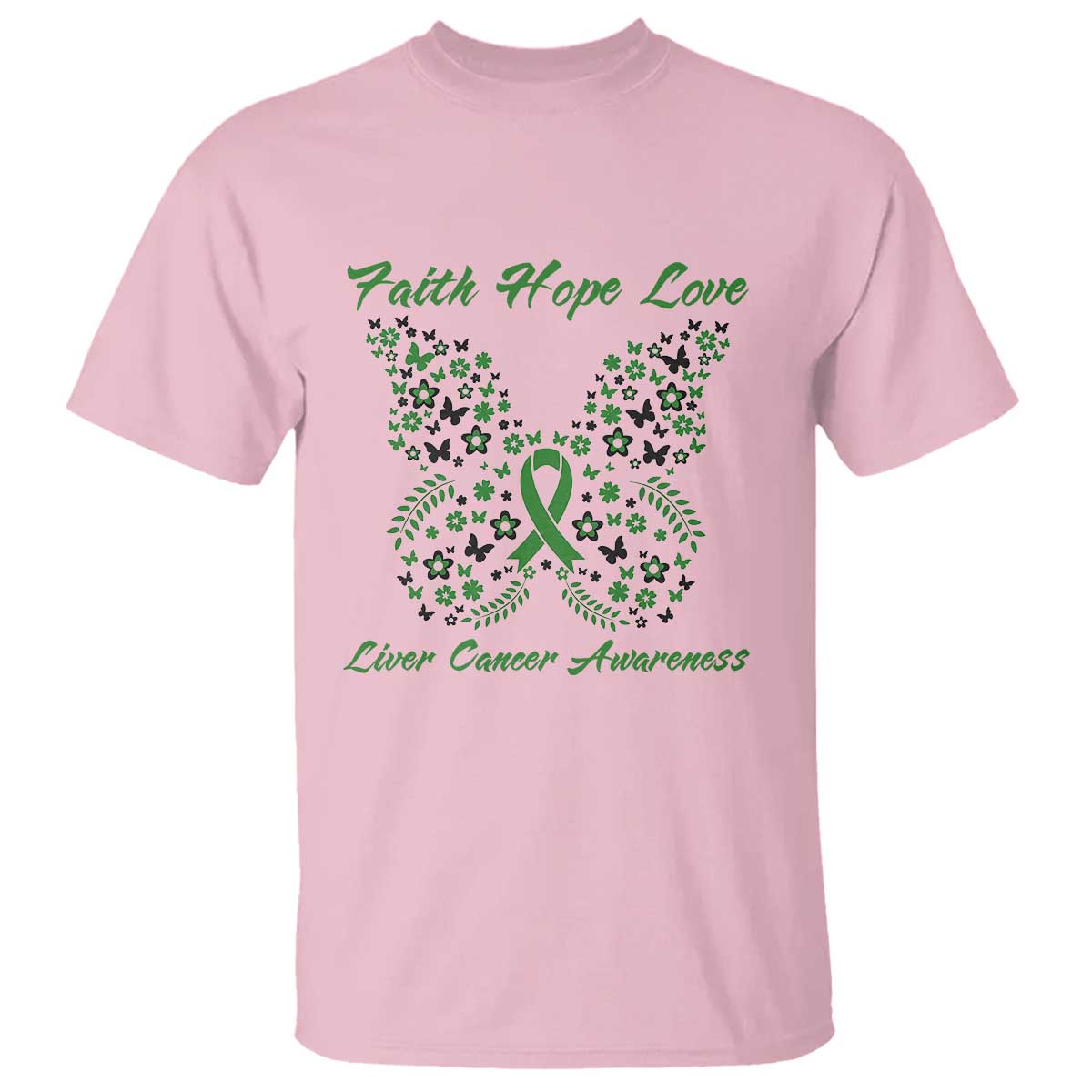 Faith Hope Love Liver Cancer Support T Shirt Butterfly Ribbon Floral Gift