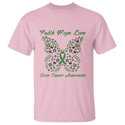 Faith Hope Love Liver Cancer Support T Shirt Butterfly Ribbon Floral Gift