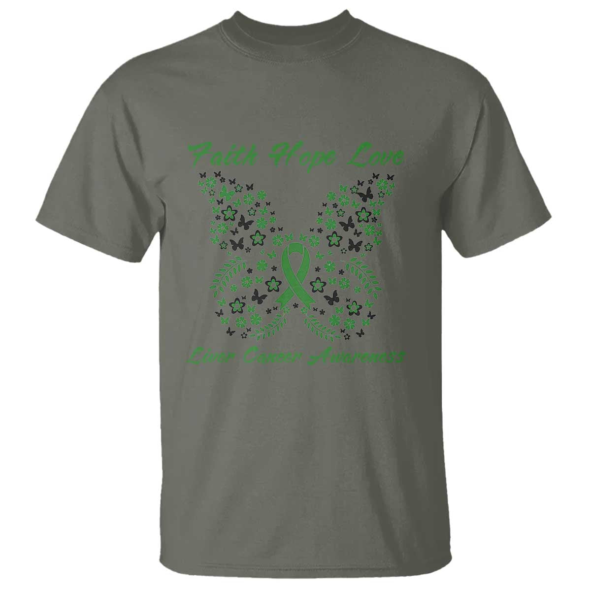 Faith Hope Love Liver Cancer Support T Shirt Butterfly Ribbon Floral Gift