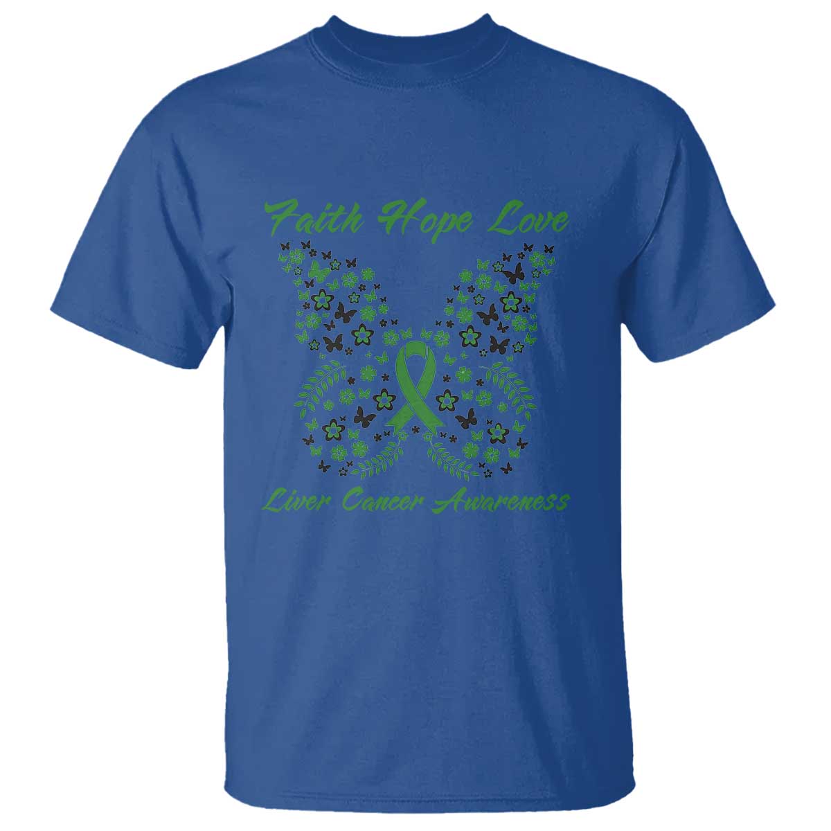Faith Hope Love Liver Cancer Support T Shirt Butterfly Ribbon Floral Gift
