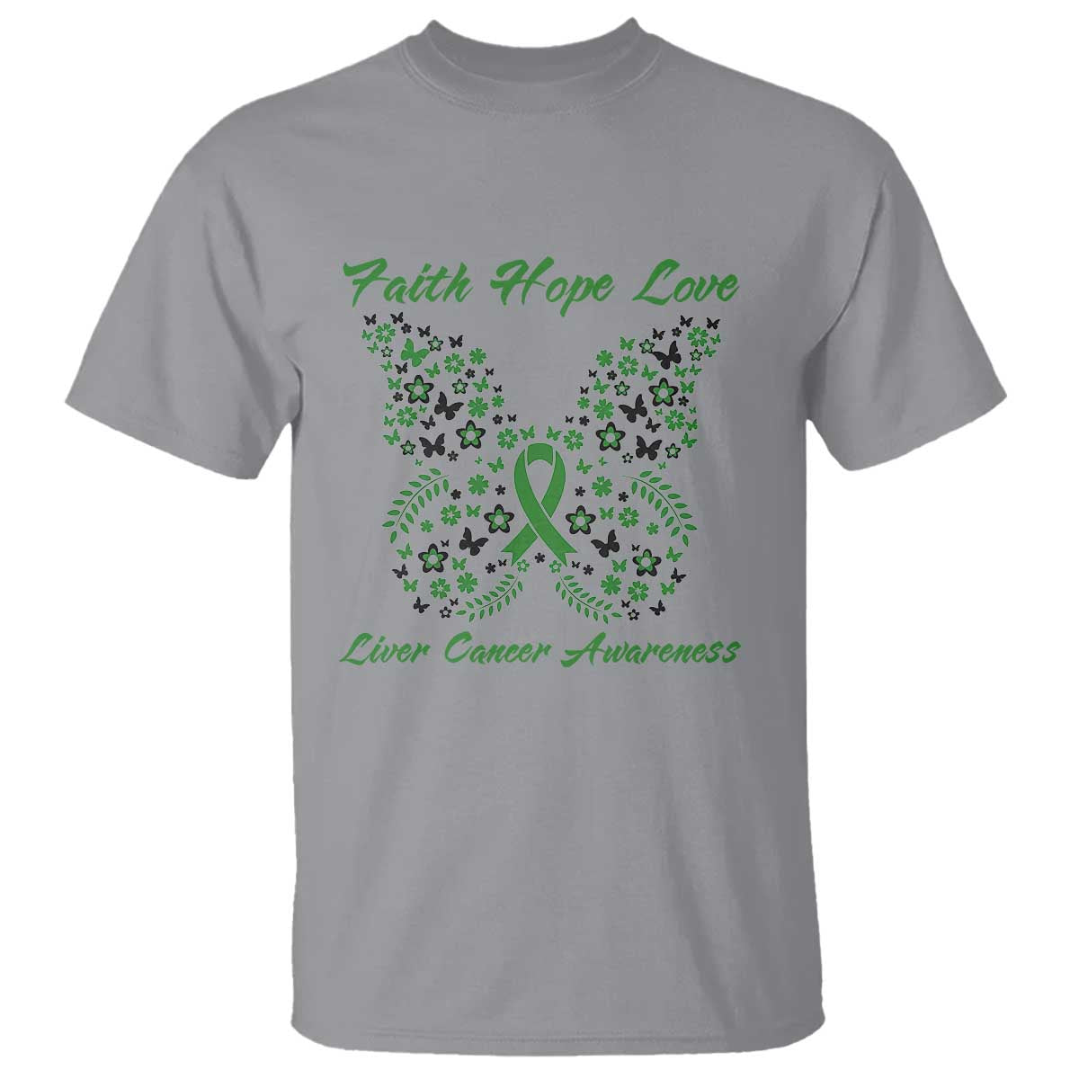 Faith Hope Love Liver Cancer Support T Shirt Butterfly Ribbon Floral Gift