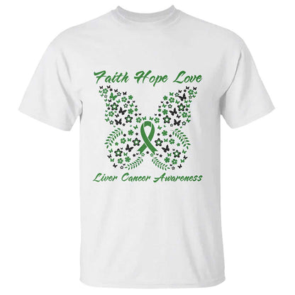 Faith Hope Love Liver Cancer Support T Shirt Butterfly Ribbon Floral Gift