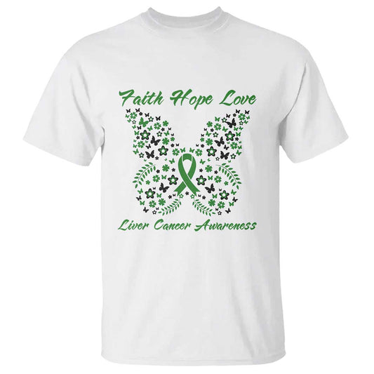 Faith Hope Love Liver Cancer Support T Shirt Butterfly Ribbon Floral Gift