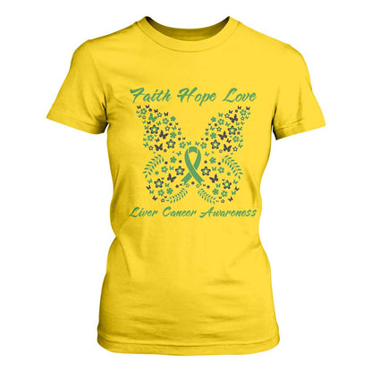 Faith Hope Love Liver Cancer Support T Shirt For Women Butterfly Ribbon Floral Gift