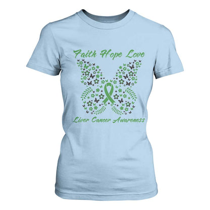 Faith Hope Love Liver Cancer Support T Shirt For Women Butterfly Ribbon Floral Gift