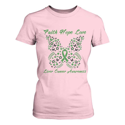 Faith Hope Love Liver Cancer Support T Shirt For Women Butterfly Ribbon Floral Gift