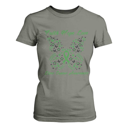 Faith Hope Love Liver Cancer Support T Shirt For Women Butterfly Ribbon Floral Gift