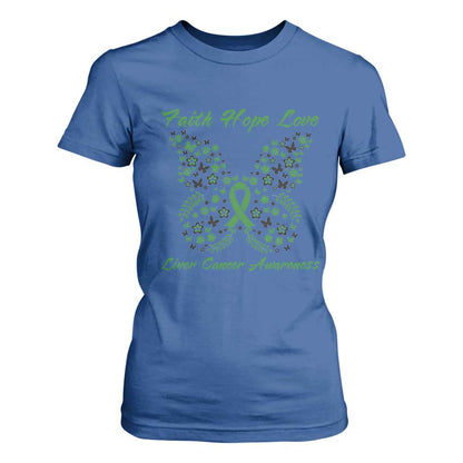 Faith Hope Love Liver Cancer Support T Shirt For Women Butterfly Ribbon Floral Gift