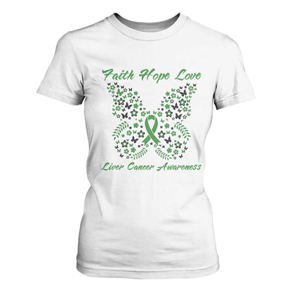 Faith Hope Love Liver Cancer Support T Shirt For Women Butterfly Ribbon Floral Gift