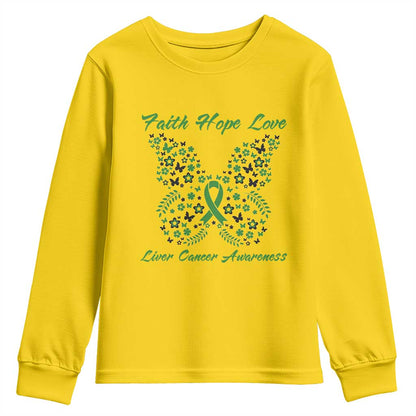 Faith Hope Love Liver Cancer Support Youth Sweatshirt Butterfly Ribbon Floral Gift