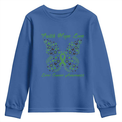 Faith Hope Love Liver Cancer Support Youth Sweatshirt Butterfly Ribbon Floral Gift