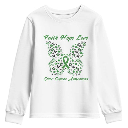 Faith Hope Love Liver Cancer Support Youth Sweatshirt Butterfly Ribbon Floral Gift