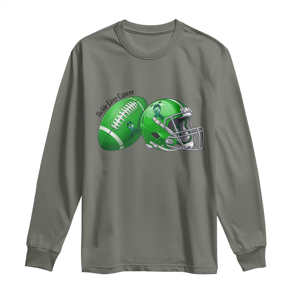Liver Cancer Support Gift Long Sleeve Shirt October Tackle Cancer Football