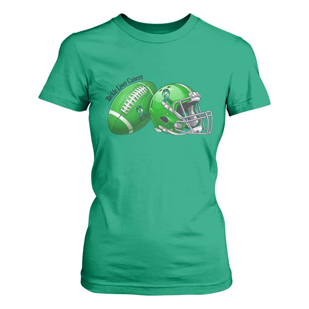 Liver Cancer Support Gift T Shirt For Women October Tackle Cancer Football