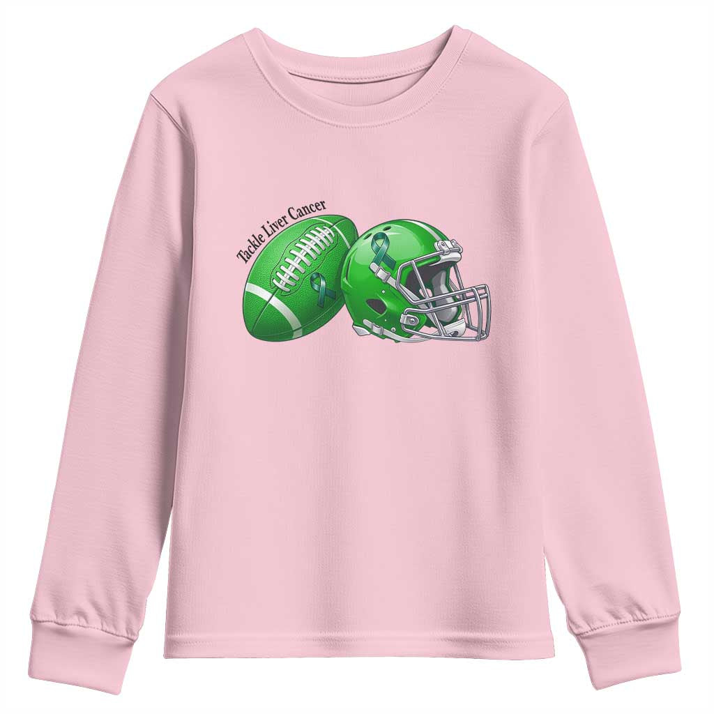 Liver Cancer Support Gift Youth Sweatshirt October Tackle Cancer Football