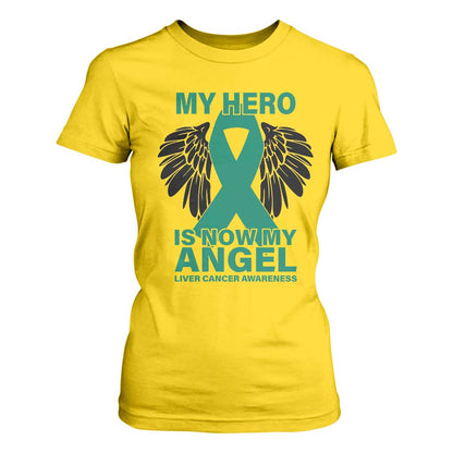 Liver Cancer Memorial Gift T Shirt For Women My Hero Is Now My Angel