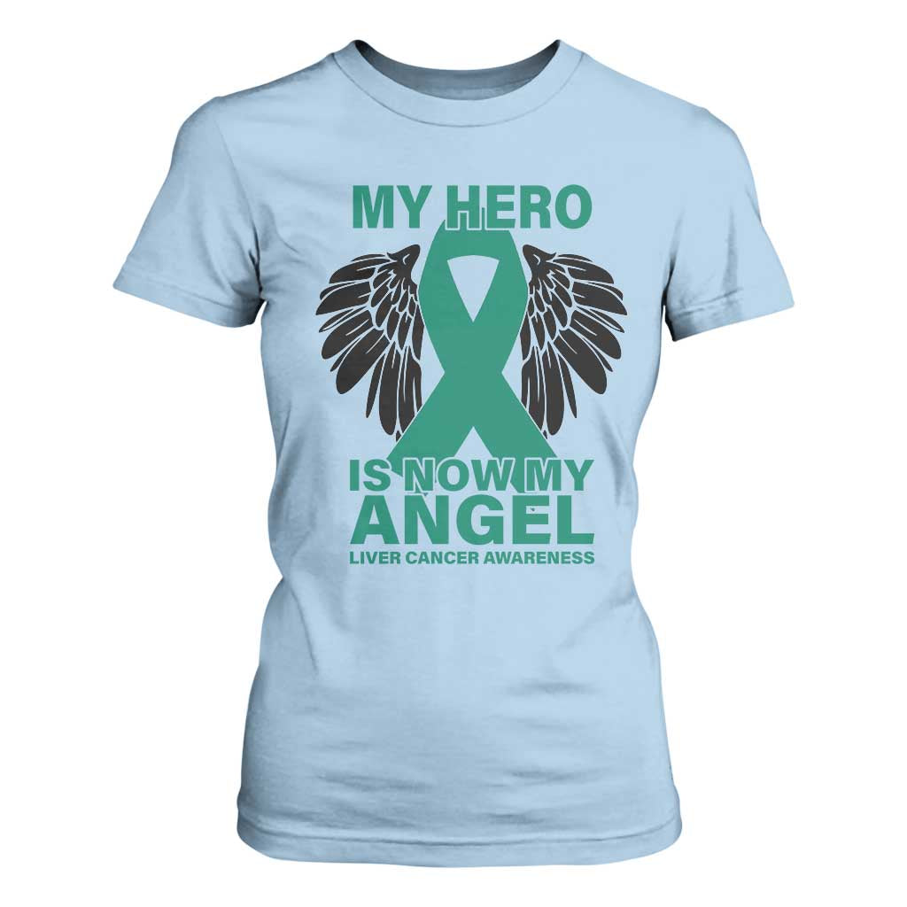 Liver Cancer Memorial Gift T Shirt For Women My Hero Is Now My Angel