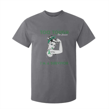 Liver Cancer Warrior Woman Gift T Shirt For Kid Too Tough For Cancer Im A Survivor
