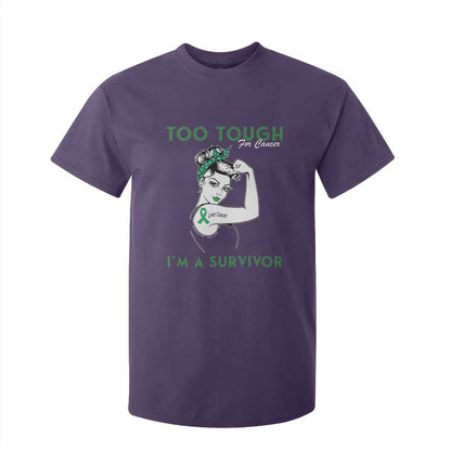 Liver Cancer Warrior Woman Gift T Shirt For Kid Too Tough For Cancer Im A Survivor