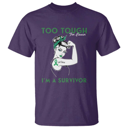 Liver Cancer Warrior Woman Gift T Shirt Too Tough For Cancer Im A Survivor