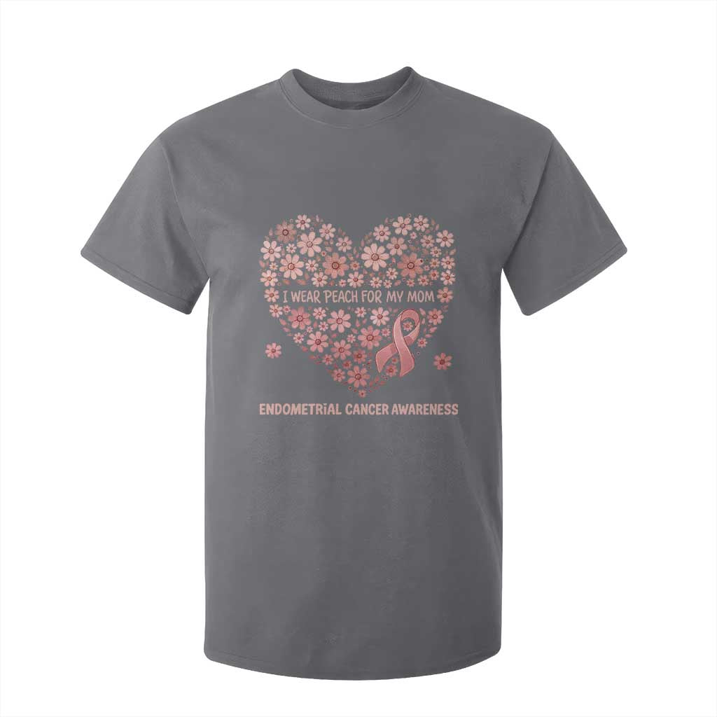 Endometrial Cancer Family Support T Shirt For Kid I Wear Peach For My Mom