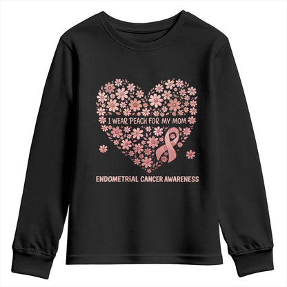 Endometrial Cancer Family Support Youth Sweatshirt I Wear Peach For My Mom