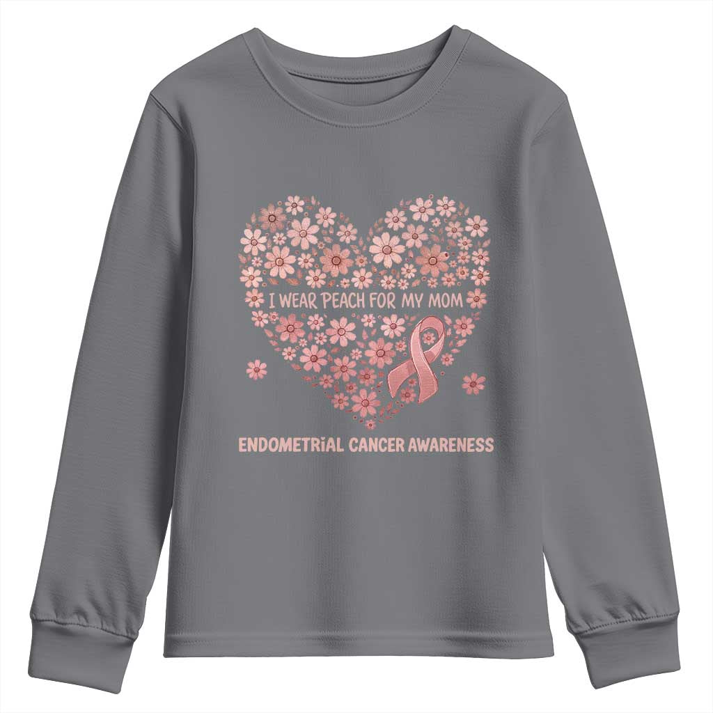 Endometrial Cancer Family Support Youth Sweatshirt I Wear Peach For My Mom