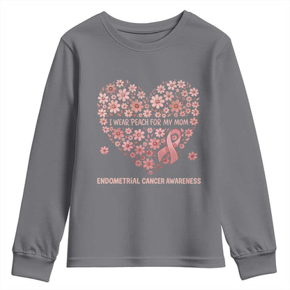 Endometrial Cancer Family Support Youth Sweatshirt I Wear Peach For My Mom