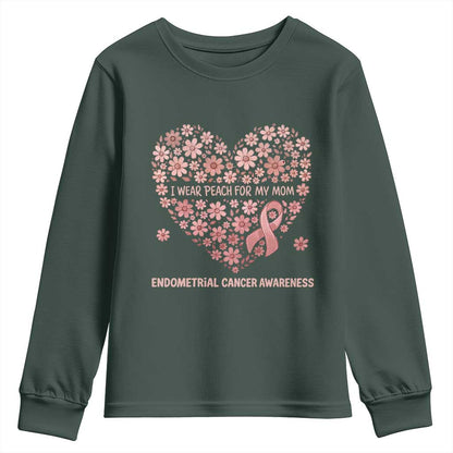 Endometrial Cancer Family Support Youth Sweatshirt I Wear Peach For My Mom