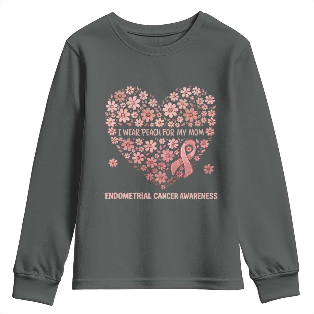 Endometrial Cancer Family Support Youth Sweatshirt I Wear Peach For My Mom