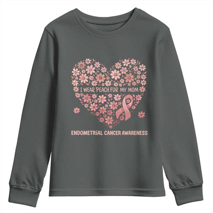 Endometrial Cancer Family Support Youth Sweatshirt I Wear Peach For My Mom
