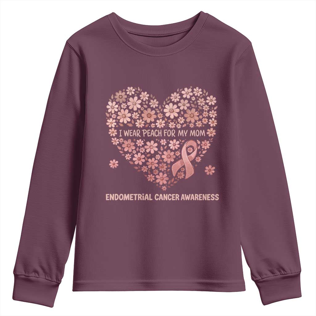 Endometrial Cancer Family Support Youth Sweatshirt I Wear Peach For My Mom