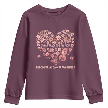 Endometrial Cancer Family Support Youth Sweatshirt I Wear Peach For My Mom