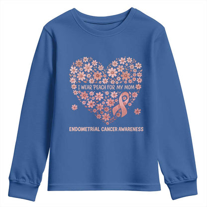 Endometrial Cancer Family Support Youth Sweatshirt I Wear Peach For My Mom