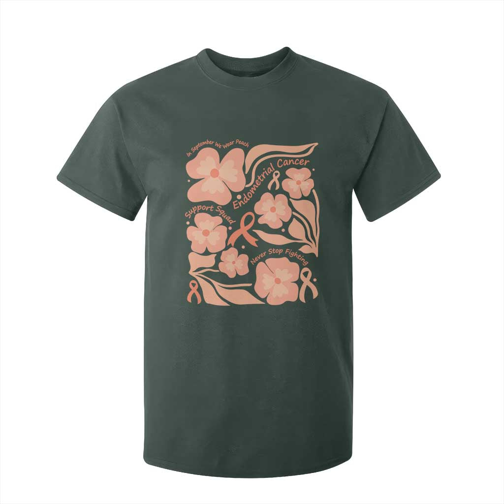 Endometrial Cancer Support Squad Floral Gift T Shirt For Kid In September We Wear Peach
