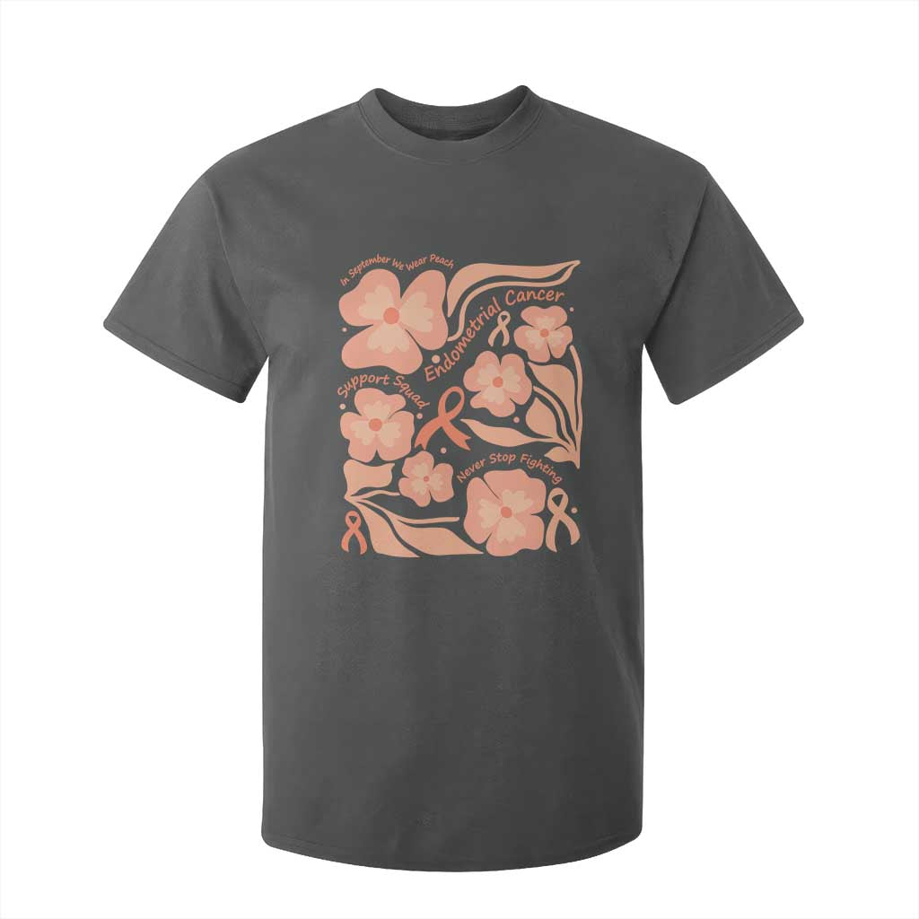 Endometrial Cancer Support Squad Floral Gift T Shirt For Kid In September We Wear Peach