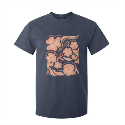 Endometrial Cancer Support Squad Floral Gift T Shirt For Kid In September We Wear Peach