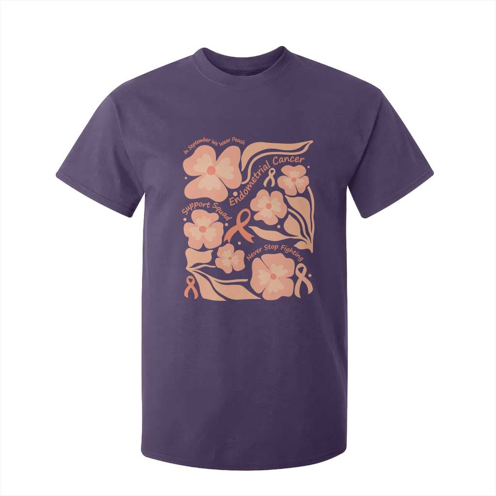 Endometrial Cancer Support Squad Floral Gift T Shirt For Kid In September We Wear Peach