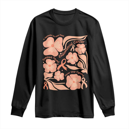 Endometrial Cancer Support Squad Floral Gift Long Sleeve Shirt In September We Wear Peach