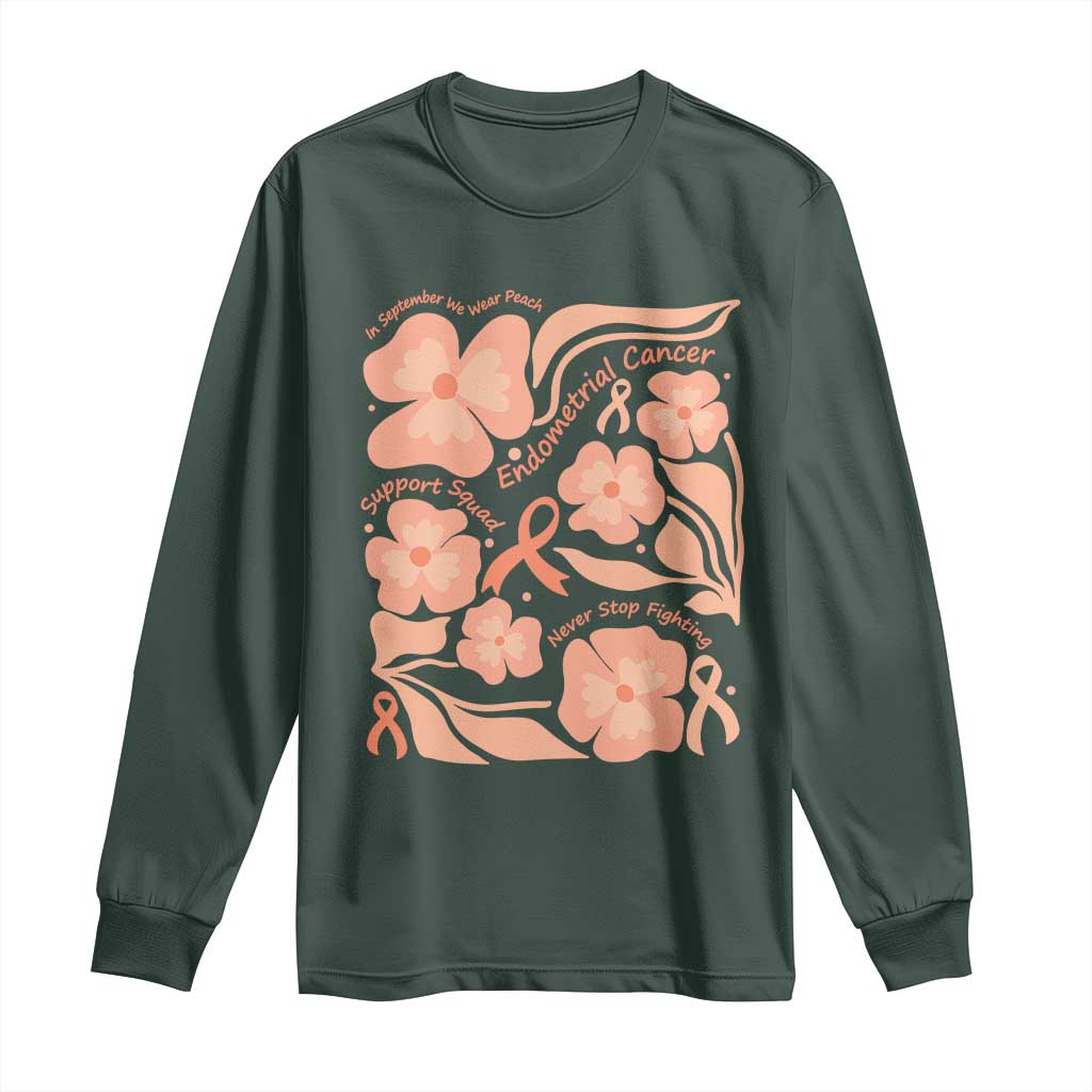 Endometrial Cancer Support Squad Floral Gift Long Sleeve Shirt In September We Wear Peach