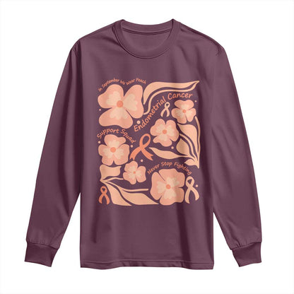 Endometrial Cancer Support Squad Floral Gift Long Sleeve Shirt In September We Wear Peach