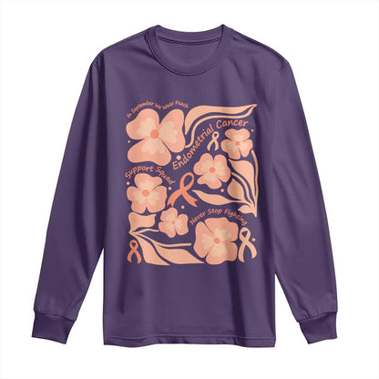 Endometrial Cancer Support Squad Floral Gift Long Sleeve Shirt In September We Wear Peach