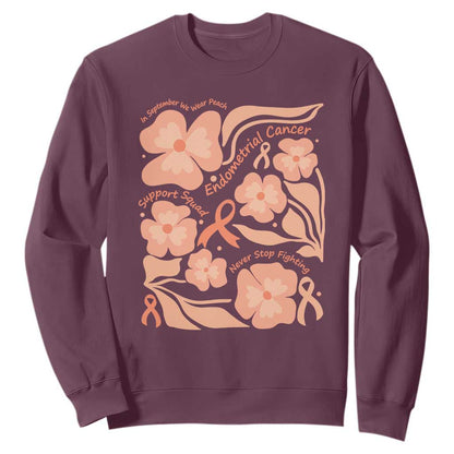 Endometrial Cancer Support Squad Floral Gift Sweatshirt In September We Wear Peach
