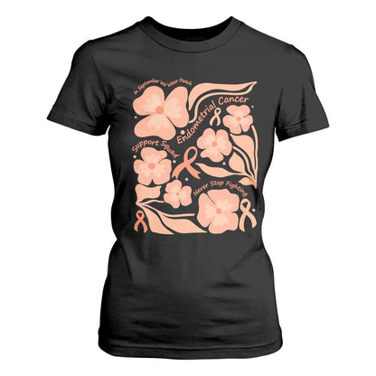 Endometrial Cancer Support Squad Floral Gift T Shirt For Women In September We Wear Peach