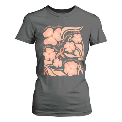 Endometrial Cancer Support Squad Floral Gift T Shirt For Women In September We Wear Peach