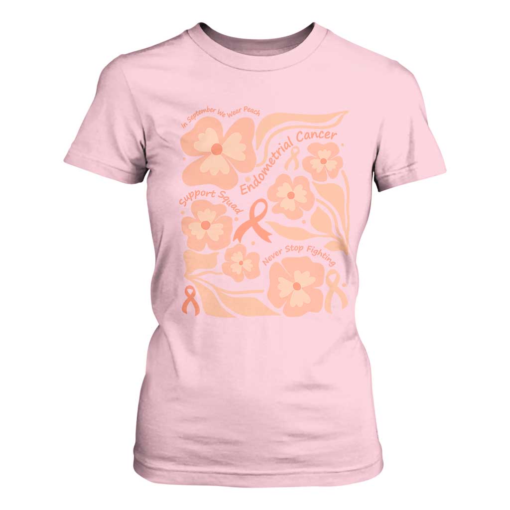 Endometrial Cancer Support Squad Floral Gift T Shirt For Women In September We Wear Peach